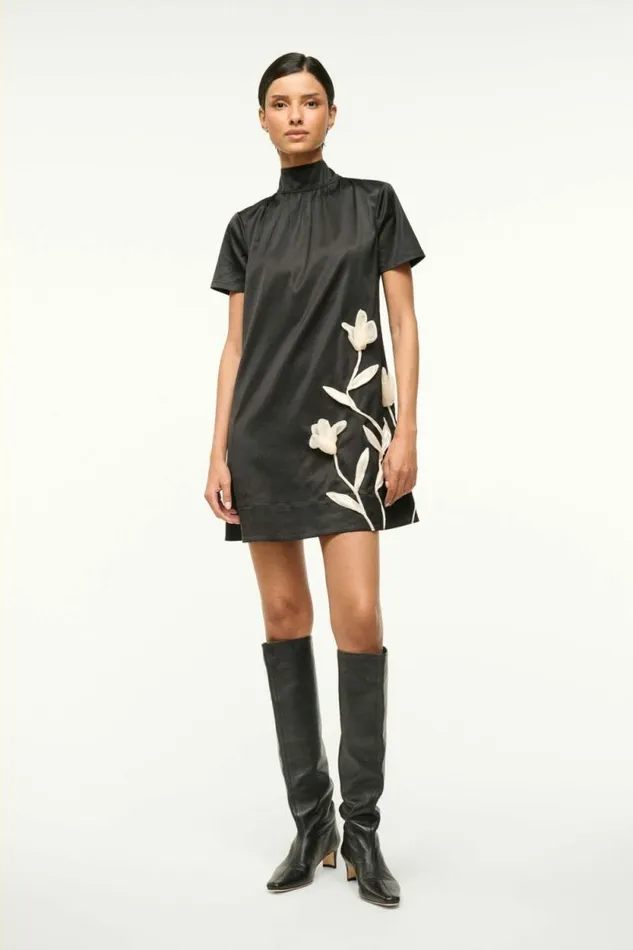 STAUD Dresses MINI ILANA DRESS Black Satin 8211 Women STAUD Dresses MINI ILANA DRESS Black Satin 8211 Women