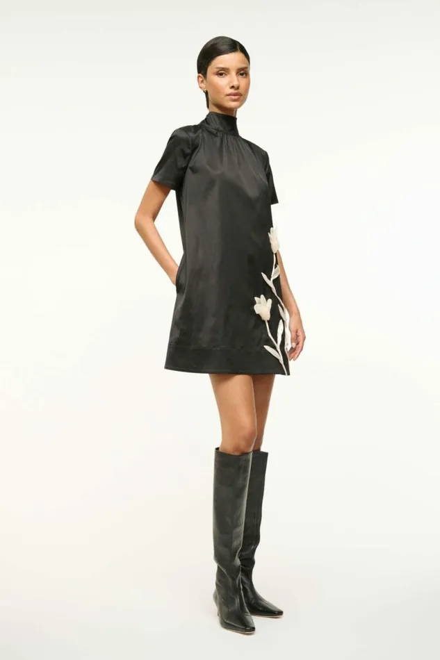STAUD Dresses MINI ILANA DRESS Black Satin 8211 Women STAUD Dresses MINI ILANA DRESS Black Satin 8211 Women