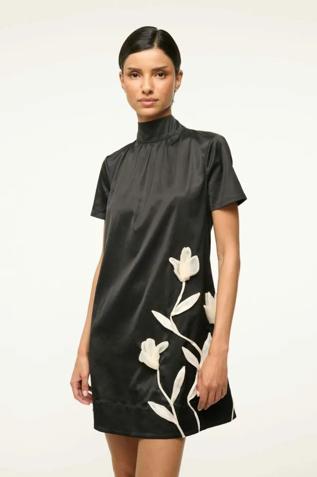 STAUD Dresses MINI ILANA DRESS Black Satin 8211 Women STAUD Dresses MINI ILANA DRESS Black Satin 8211 Women