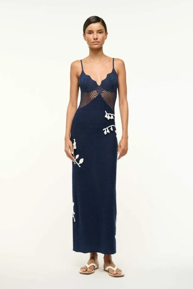 STAUD Dresses TARA DRESS Navy White 8211 Women