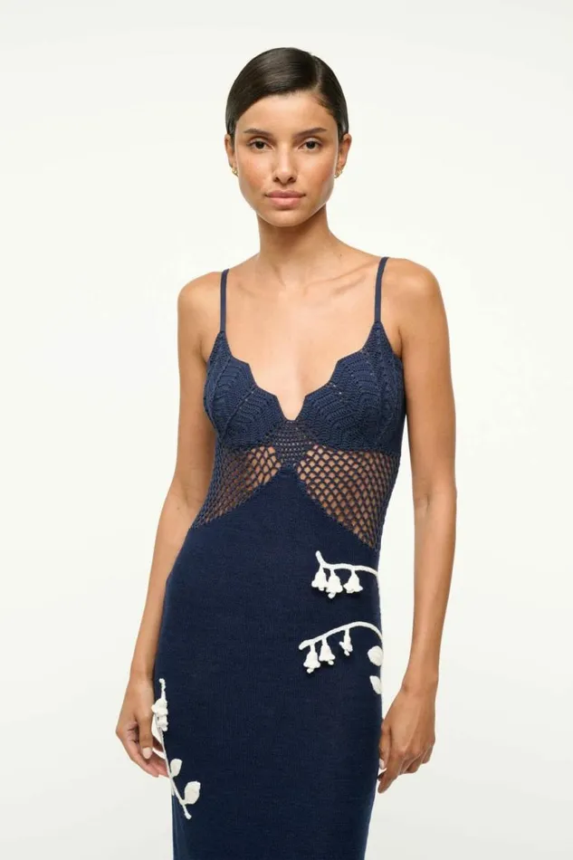STAUD Dresses TARA DRESS Navy White 8211 Women