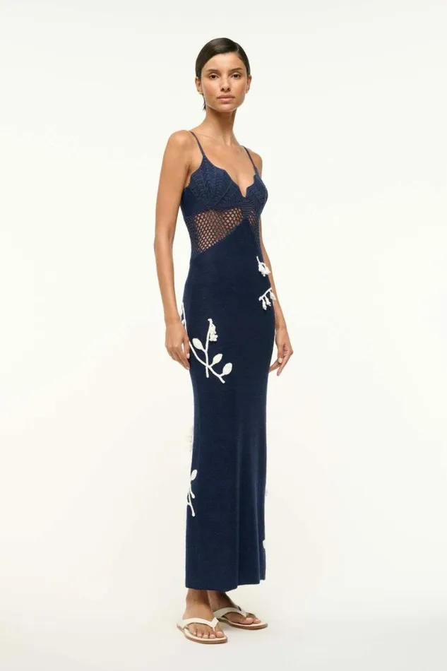 STAUD Dresses TARA DRESS Navy White 8211 Women