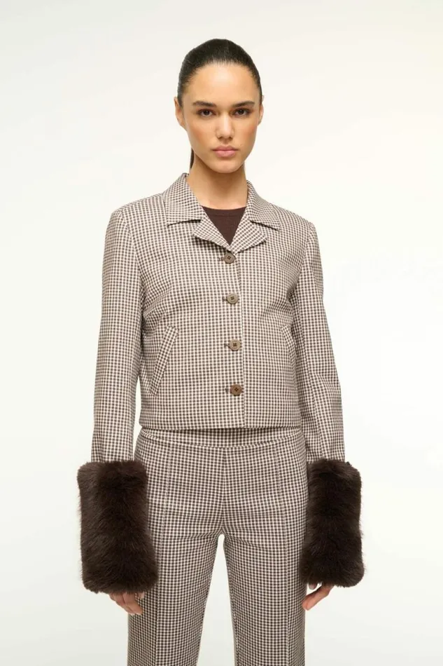 STAUD Outerwear and Jackets REGENCY JACKET Dark Chocolate Micro Check 8211 Women STAUD Outerwear and Jackets REGENCY JACKET Dark Chocolate Micro Check 8211 Women