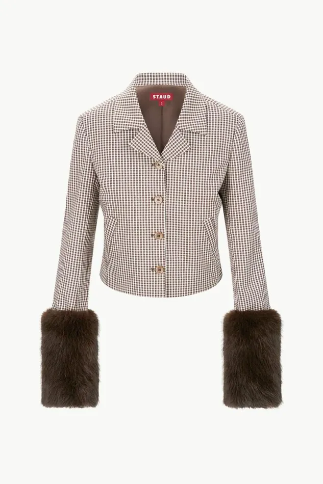 STAUD Outerwear and Jackets REGENCY JACKET Dark Chocolate Micro Check 8211 Women STAUD Outerwear and Jackets REGENCY JACKET Dark Chocolate Micro Check 8211 Women