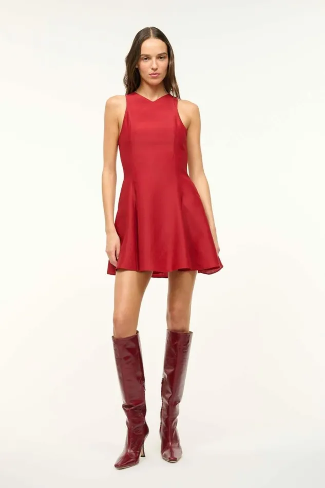 STAUD Silk MINI HEIKE DRESS Rouge 8211 Women