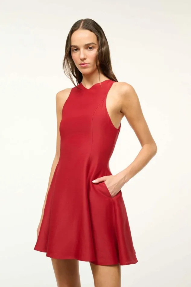 STAUD Silk MINI HEIKE DRESS Rouge 8211 Women
