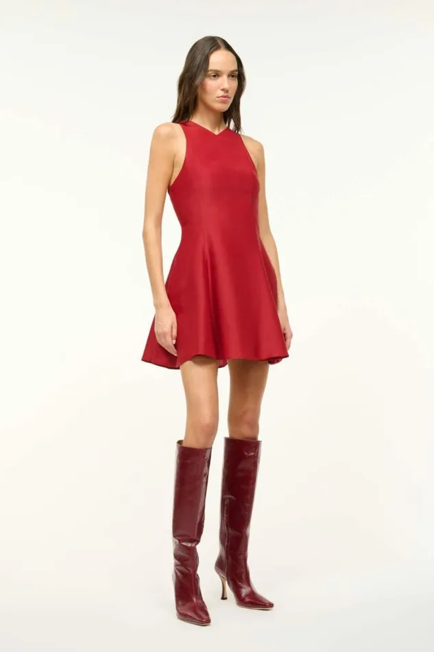 STAUD Silk MINI HEIKE DRESS Rouge 8211 Women