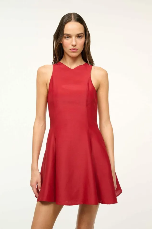 STAUD Silk MINI HEIKE DRESS Rouge 8211 Women