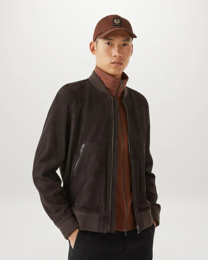 Suede and Shearling Jackets Men Belstaff Continental Bomber Burnt Oak