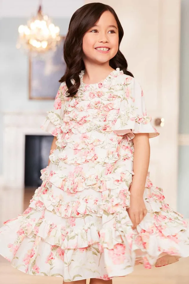 Summer Posy Crepe Short Sleeve Kids Dress Multi Kids Needle and Thread Kids Daywear