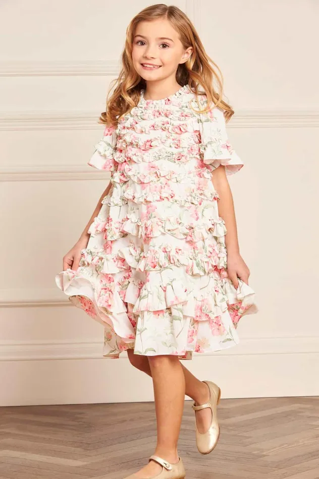Summer Posy Crepe Short Sleeve Kids Dress Multi Kids Needle and Thread Kids Daywear