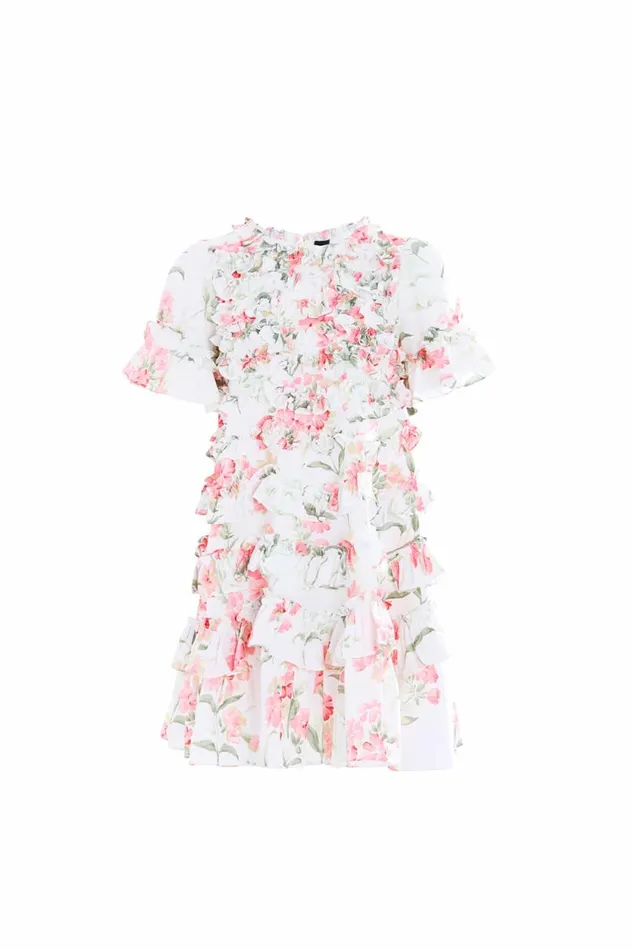 Summer Posy Crepe Short Sleeve Kids Dress Multi Kids Needle and Thread Kids Daywear