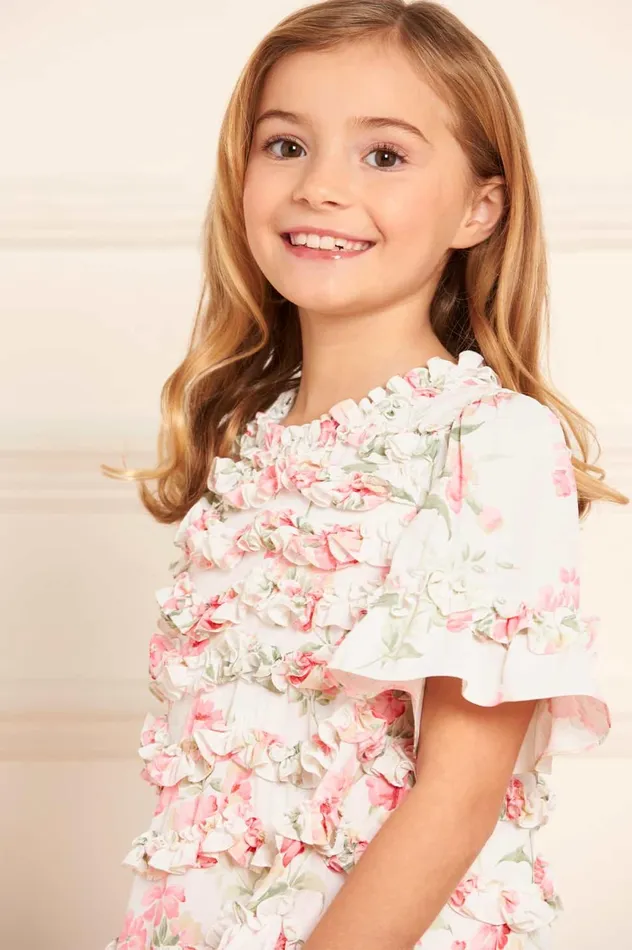 Summer Posy Crepe Short Sleeve Kids Dress Multi Kids Needle and Thread Kids Daywear