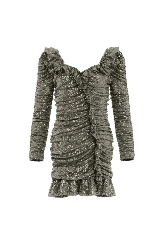 Sunbeam Rouched Long Sleeve Micro Mini Dress Green Women Needle and Thread Dresses