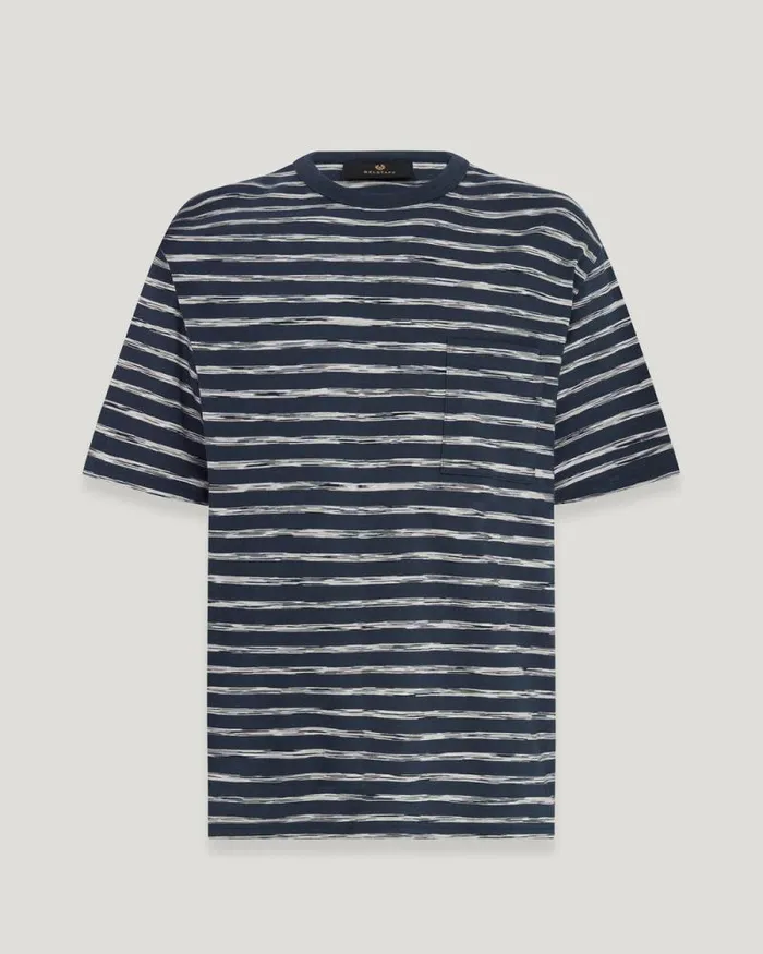 TShirts Men Belstaff Drum TShirt Surfline Stripe Dark Ink Natural