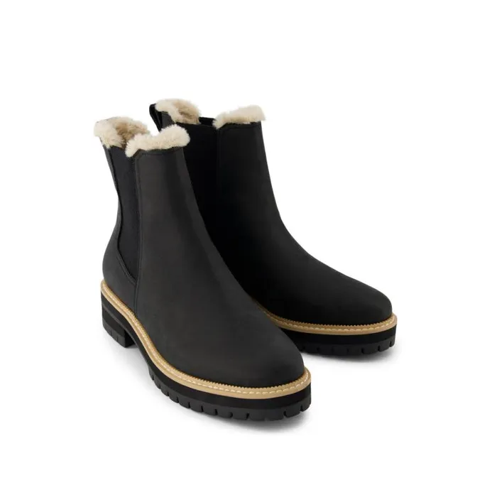 Toms Boots and Booties Bennet Boot Water Resistant Black Leather Faux Fur 8211 Women
