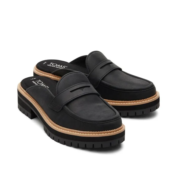 Toms Flats and Loafers Cara Mule Loafer Black Leather 8211 Women