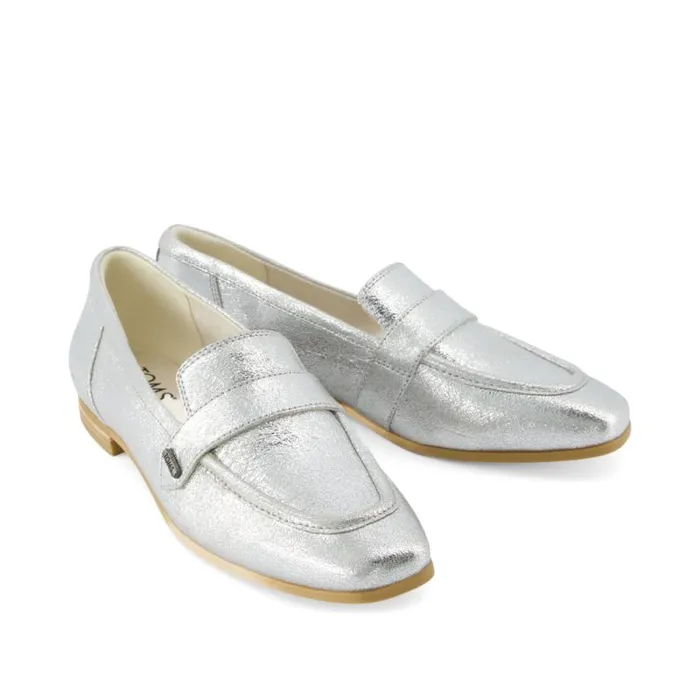 Toms Flats and Loafers Lynette Loafer Silver Crinkle Leather 8211 Women Toms Flats and Loafers Lynette Loafer Silver Crinkle Leather 8211 Women