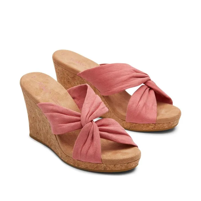 Toms Heels and Wedges Serena Cork Wedge Sandal Faded Rose Microfiber 8211 Women Toms Heels and Wedges Serena Cork Wedge Sandal Faded Rose Microfiber 8211 Women