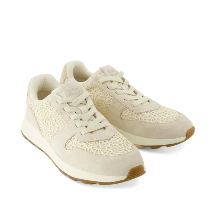 Toms Slip Ons TRVL LITE Retro Runner Sneaker Water Repellent Light Sand Suede And Moroccan Crochet 8211 Women