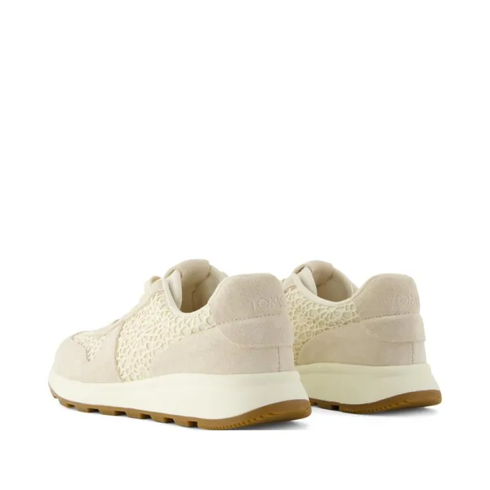 Toms Slip Ons TRVL LITE Retro Runner Sneaker Water Repellent Light Sand Suede And Moroccan Crochet 8211 Women