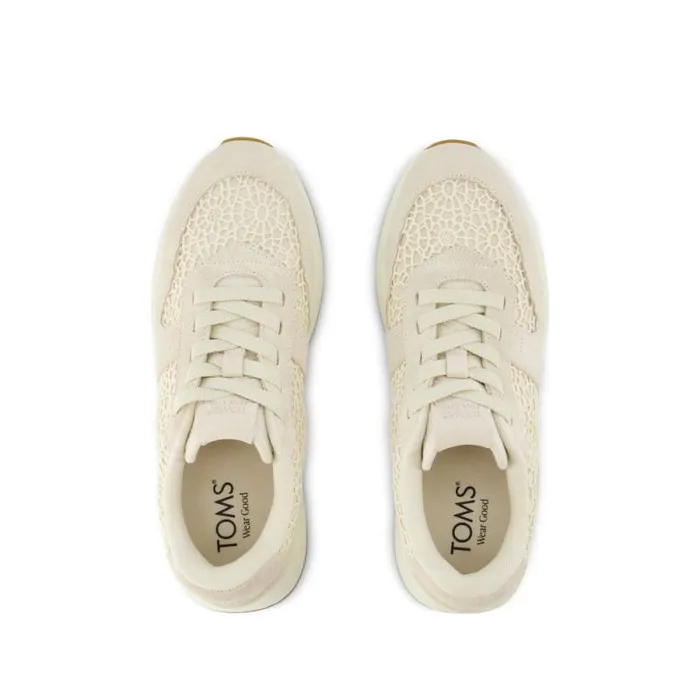 Toms Slip Ons TRVL LITE Retro Runner Sneaker Water Repellent Light Sand Suede And Moroccan Crochet 8211 Women