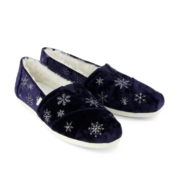 Toms TOMS Classics Alpargata Cloudbound Cozy Navy Velvet Embroidered Metallic Snowflakes 8211 Women Toms TOMS Classics Alpargata Cloudbound Cozy Navy Velvet Embroidered Metallic Snowflakes 8211 Women
