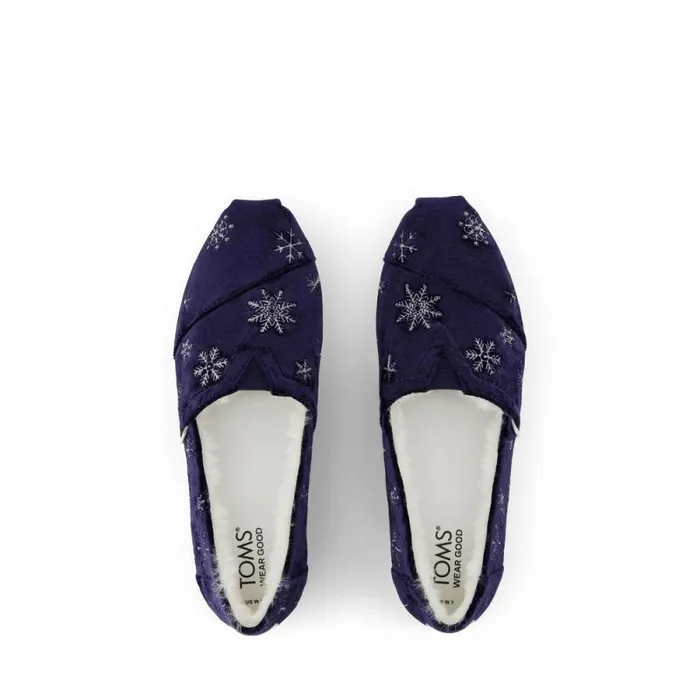 Toms TOMS Classics Alpargata Cloudbound Cozy Navy Velvet Embroidered Metallic Snowflakes 8211 Women Toms TOMS Classics Alpargata Cloudbound Cozy Navy Velvet Embroidered Metallic Snowflakes 8211 Women