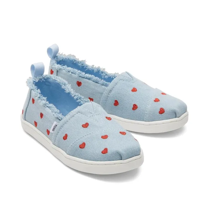 Toms TOMS Classics Alpargata Kids Shoe Denim Hearts 8211 KidsWomen Toms TOMS Classics Alpargata Kids Shoe Denim Hearts 8211 KidsWomen