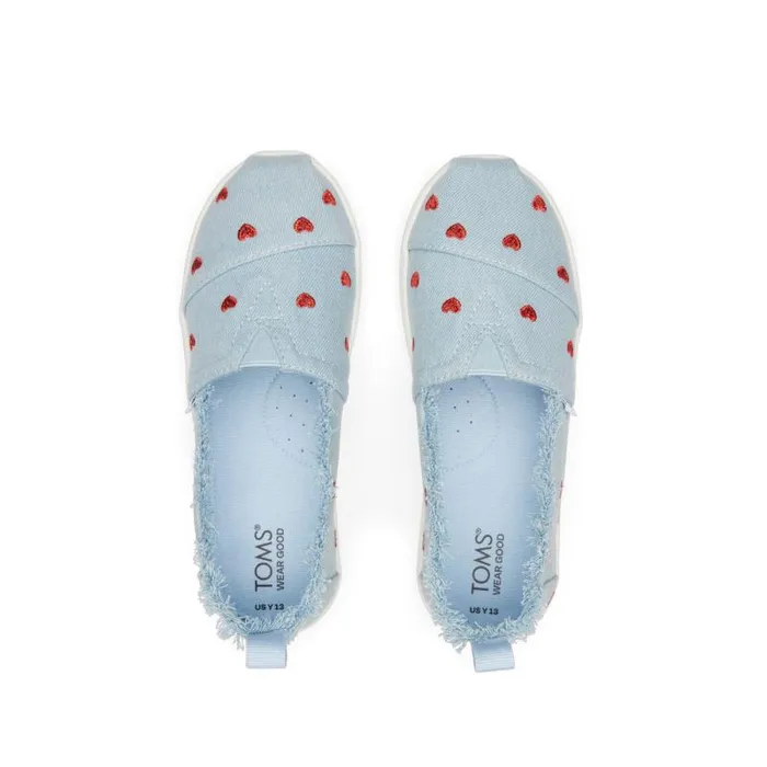 Toms TOMS Classics Alpargata Kids Shoe Denim Hearts 8211 KidsWomen Toms TOMS Classics Alpargata Kids Shoe Denim Hearts 8211 KidsWomen