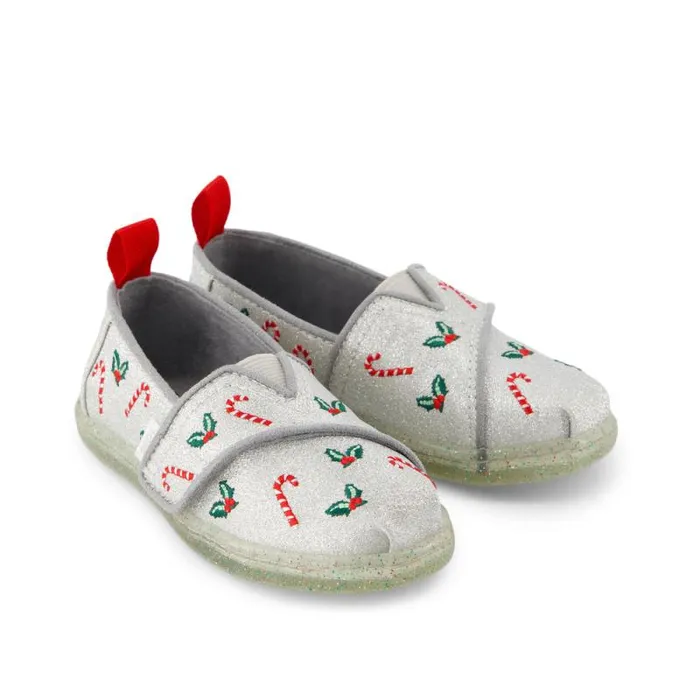 Toms TOMS Classics Alpargata Toddler Shoe Silver Shimmer Embroidered Candy Canes 8211 KidsWomen Toms TOMS Classics Alpargata Toddler Shoe Silver Shimmer Embroidered Candy Canes 8211 KidsWomen
