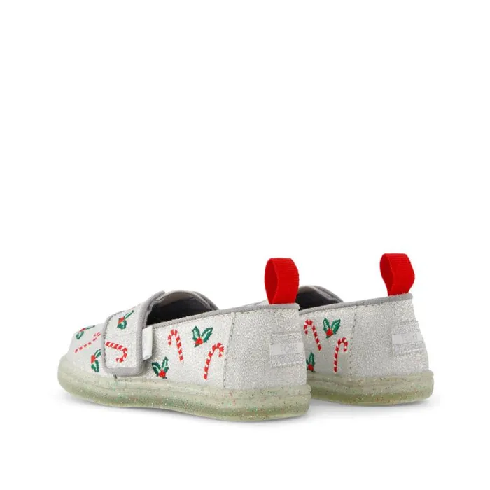 Toms TOMS Classics Alpargata Toddler Shoe Silver Shimmer Embroidered Candy Canes 8211 KidsWomen Toms TOMS Classics Alpargata Toddler Shoe Silver Shimmer Embroidered Candy Canes 8211 KidsWomen
