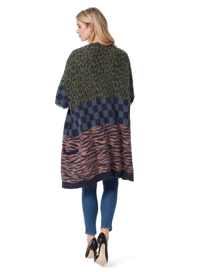 Tops Clothing Jessica Simpson Blaise Cardigan In Checkered Cheetah Black Iris