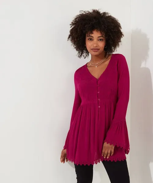 Tops Tunics and Blouses Apparel Joebrowns Ever So Pretty Embroidered Tunic Top Pink