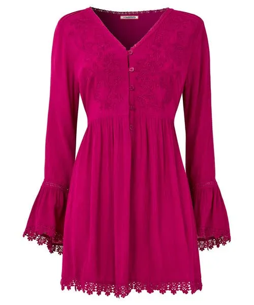Tops Tunics and Blouses Apparel Joebrowns Ever So Pretty Embroidered Tunic Top Pink