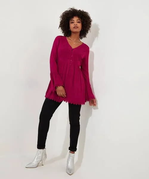 Tops Tunics and Blouses Apparel Joebrowns Ever So Pretty Embroidered Tunic Top Pink
