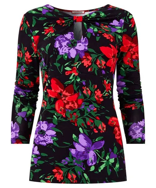 Tops Tunics and Blouses Apparel Joebrowns Shona Floral Keyhole Jersey Top Black