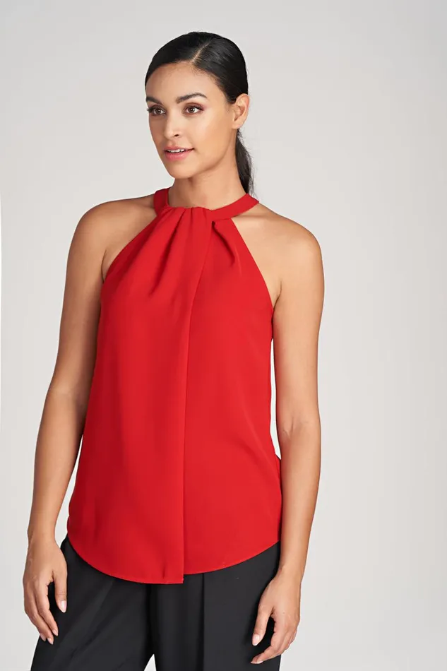 Tops Women Halston Dayana Top In Stretch Crepe Halston Red Tops Women Halston Dayana Top In Stretch Crepe Halston Red