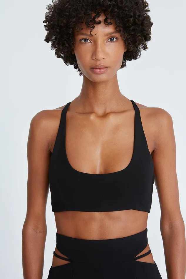 Tops Women Halston Gwen Crepe Scoop Neck Bralette Black