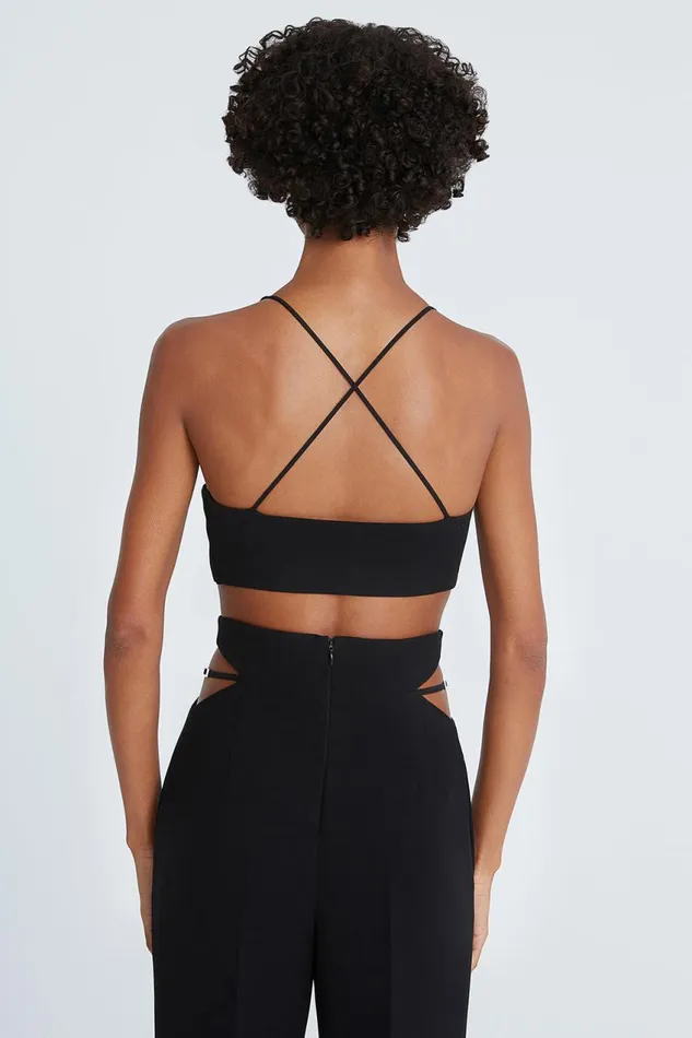 Tops Women Halston Gwen Crepe Scoop Neck Bralette Black