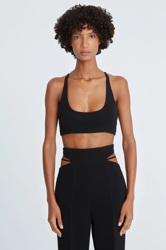 Tops Women Halston Gwen Crepe Scoop Neck Bralette Black