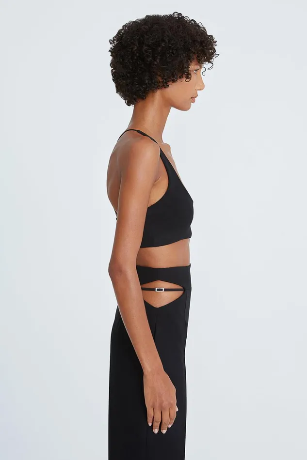 Tops Women Halston Gwen Crepe Scoop Neck Bralette Black