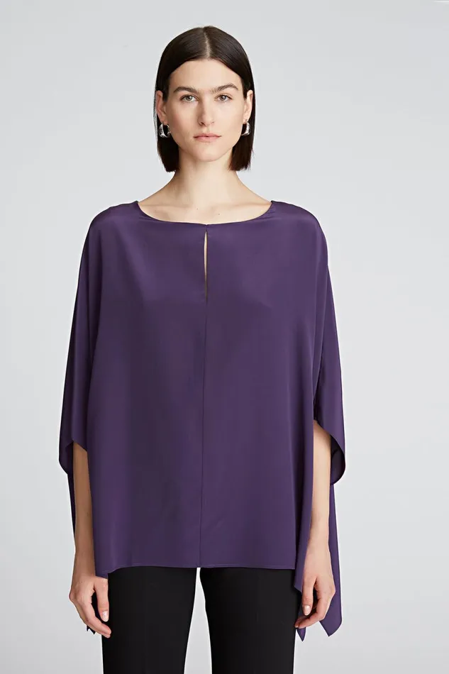 Tops Women Halston Wendy Top In Crepe De Chine Eggplant