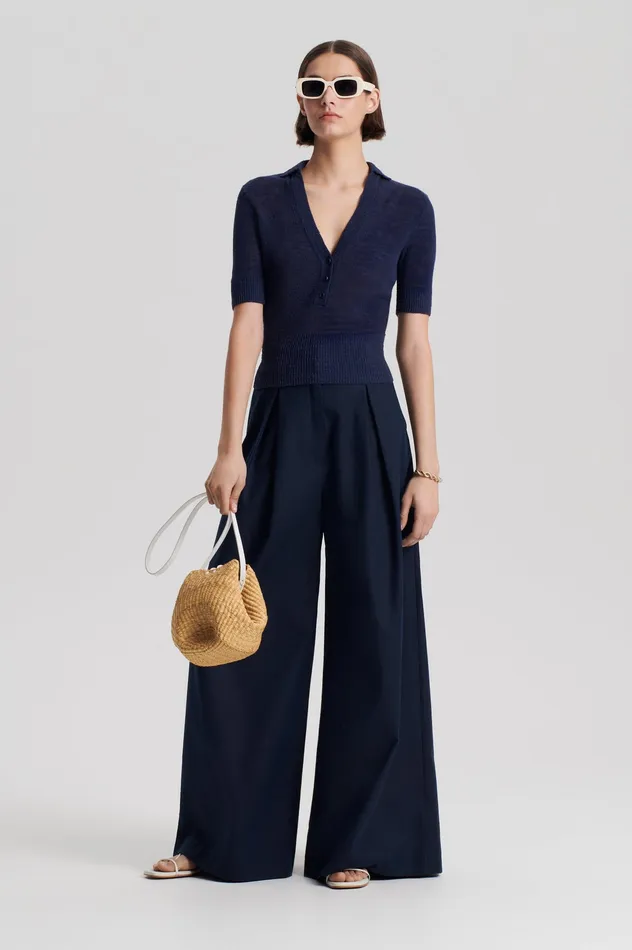 Tops Women LINEN SLIM FIT SHIRT NAVY Scanlan Theodore