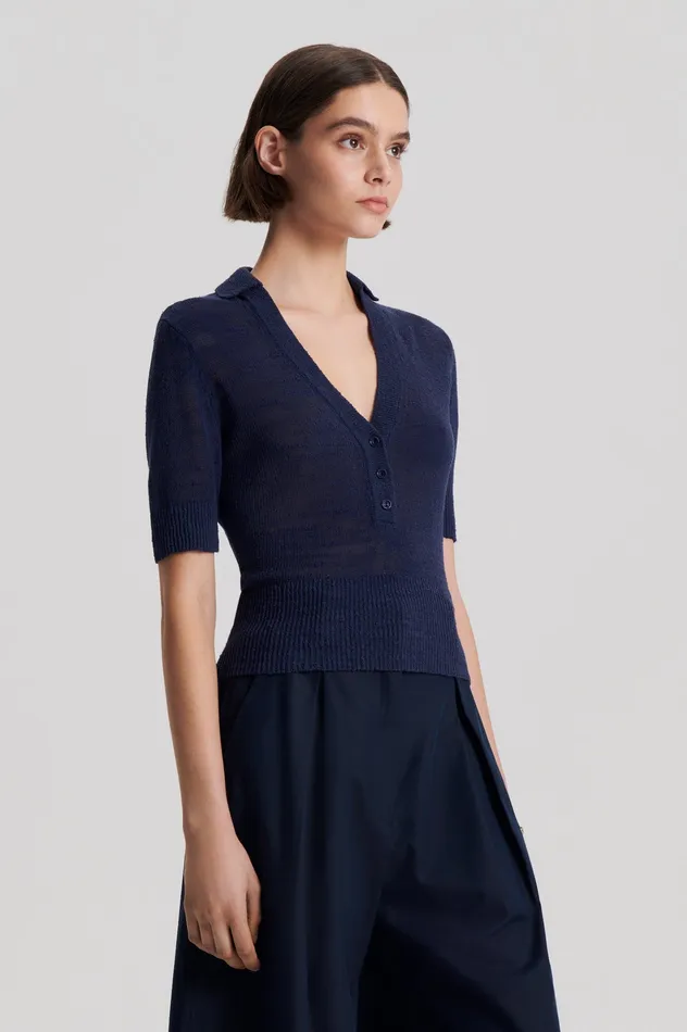 Tops Women LINEN SLIM FIT SHIRT NAVY Scanlan Theodore