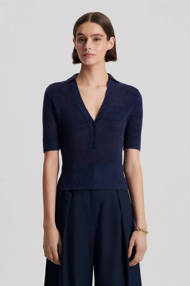 Tops Women LINEN SLIM FIT SHIRT NAVY Scanlan Theodore