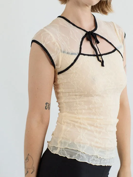 Tops Women Mariposa Lace Bow Tee Piped Cloud Lisa Says Gah