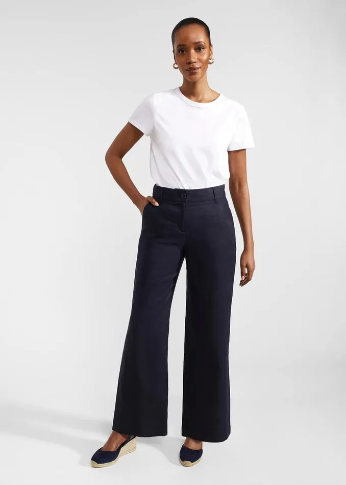 Trousers Women HOBBS Lynn Linen Trousers Navy