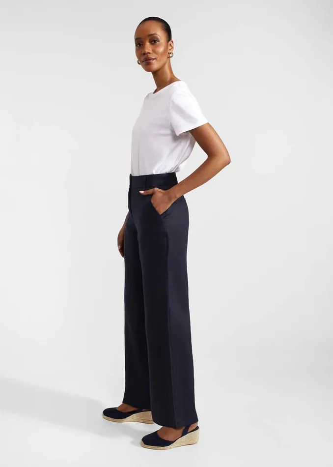 Trousers Women HOBBS Lynn Linen Trousers Navy
