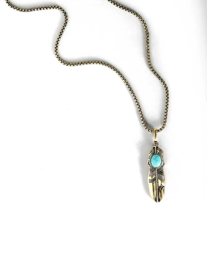 Turquoise Collection Accessories Jessica Simpson Feather Necklace With Turquoise Stone In Gold